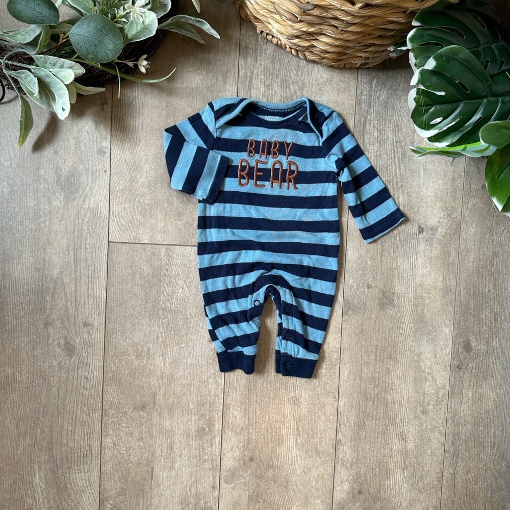 Carter’s Blue Striped Baby Bear Long Sleeve Romper One Piece Size Newborn - Picture 7 of 13